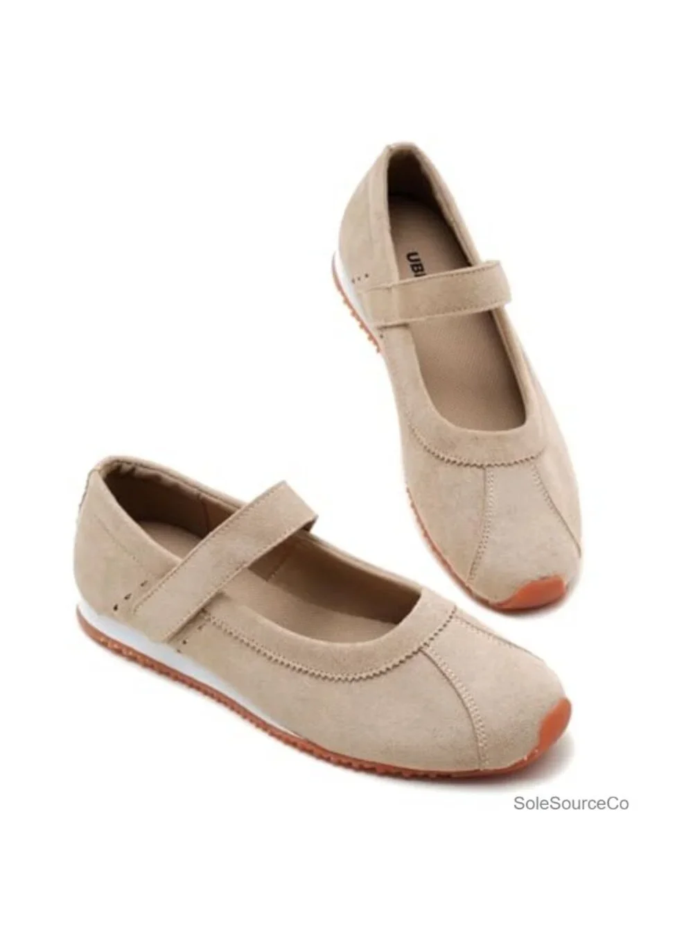 Women's Mary Jane Sneakers Ballet Flats Slip On Walking Shoes Faux Suede Comfort